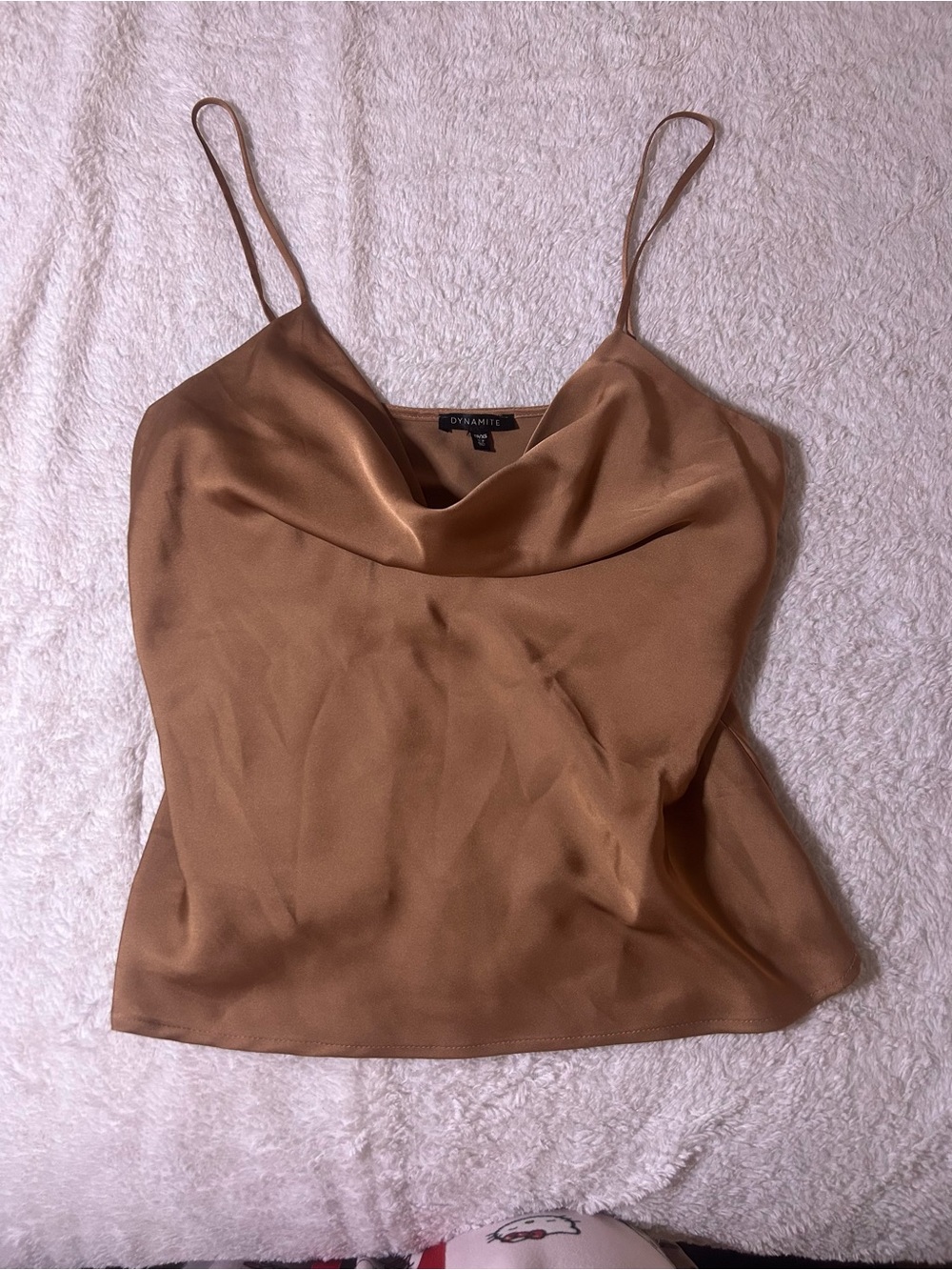 Dynamite Satin Cowl Neck Cami in Brown